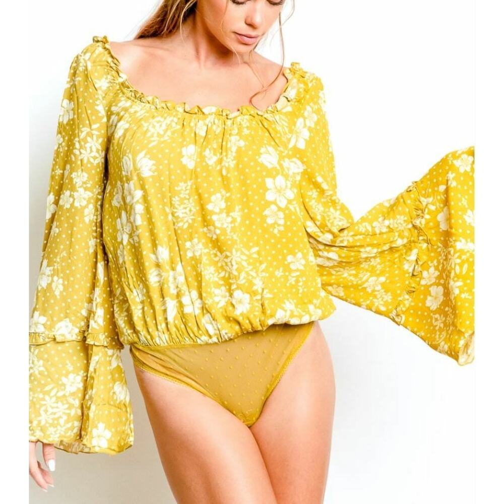 NWT Free People Intimately Floral Bodysuit Yellow Size L